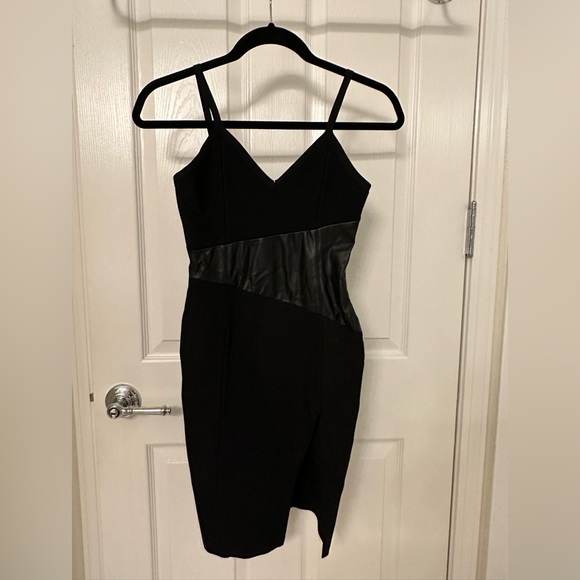 Black Bandage Dress with Faux Leather: Size Small - Picture 2 of 6